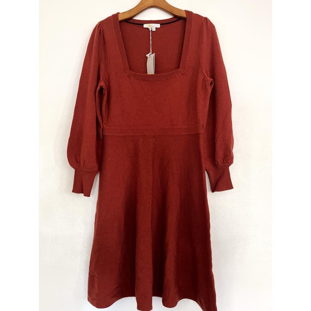 Boden Dress Women 10P Burnt Red Knit Sweater Fit & Flare Wool Alpaca Blend Midi